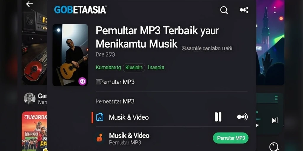 Antarmuka GOBETASIA saat memutar lagu dengan fitur kontrol sederhana.