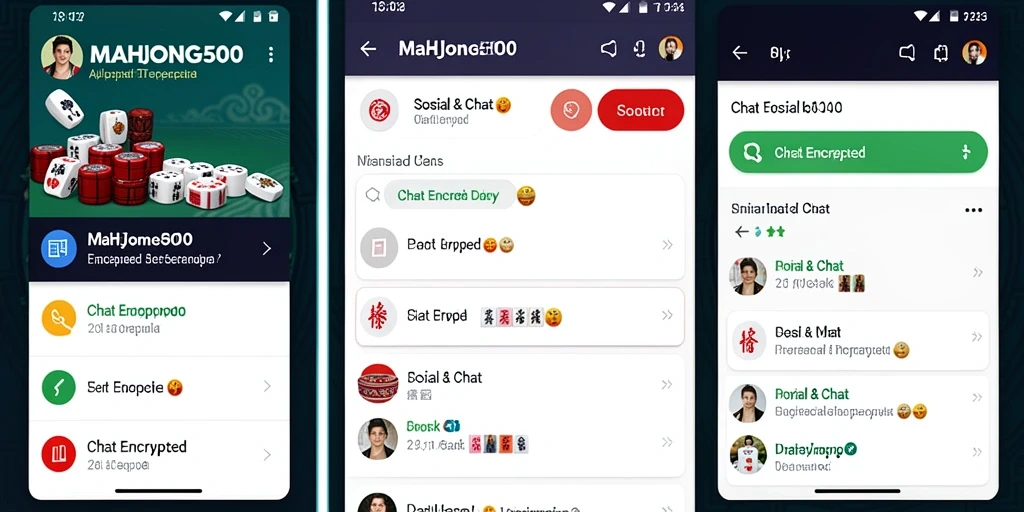 Antarmuka utama aplikasi MAHJONG500 yang menampilkan fungsi Chat Encrypted.