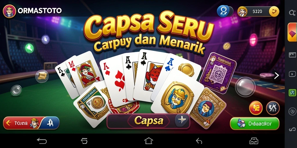 Antarmuka permainan ORMASTOTO dengan tampilan kartu Capsa yang menarik.