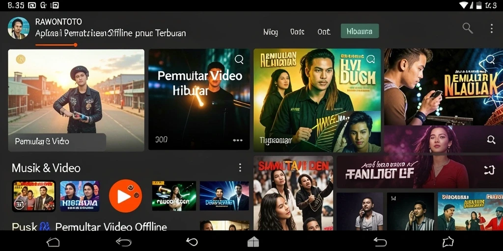 Tampilan antarmuka aplikasi RAWONTOTO yang memudahkan navigasi Pemutar Video Offline.